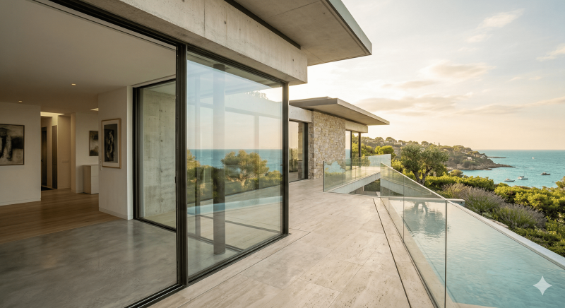 Menuiserie aluminium invisible sur mesure VIEWFRAME pour villas contemporaines et projets d’architecte